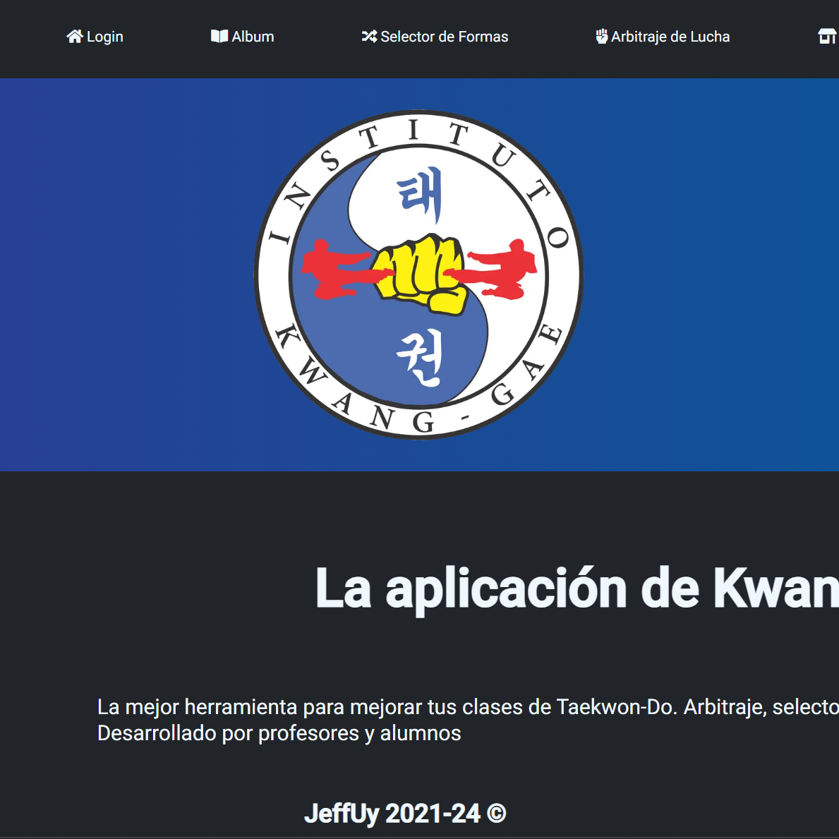 Captura de pantalla de KwangGae App para escuelas de artes marciales